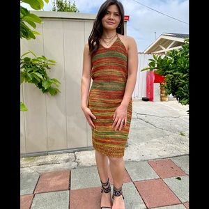 Boohoo knit colorful halter dress